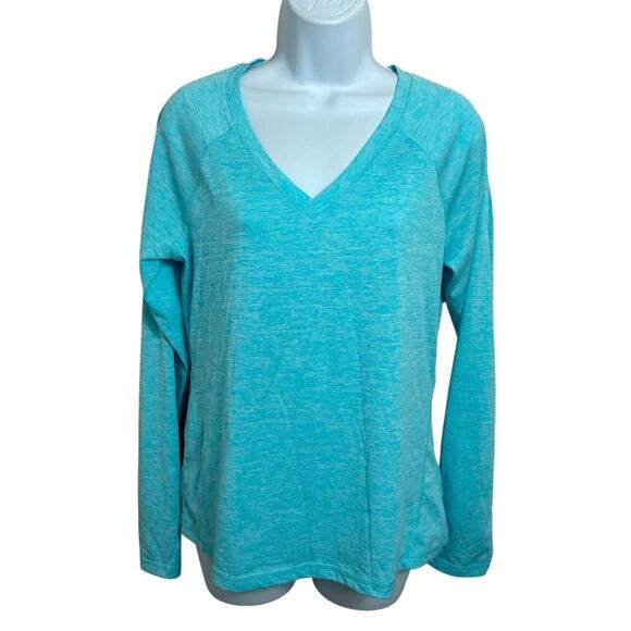 Women's Ideology Light Blue V-Neck Athletic top Sz Medium Long-Sleeve Pullover - Picture 7 of 7